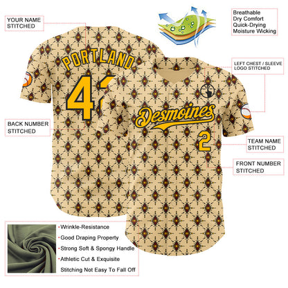 Custom Yellow Gold-Black Geometric Ethnic Authentic Baseball Jersey