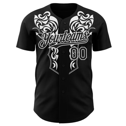 Custom Black-White Baroque Floral Scroll Authentic Baseball Jersey