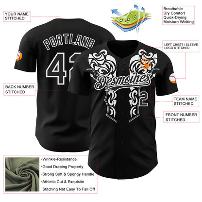 Custom Black-White Baroque Floral Scroll Authentic Baseball Jersey