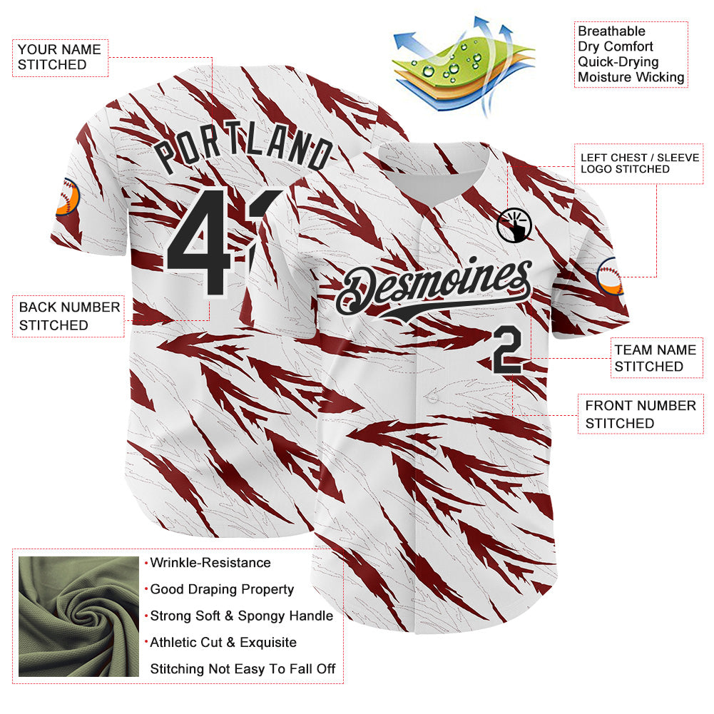 Custom White-Black Flame Feather Authentic Baseball Jersey