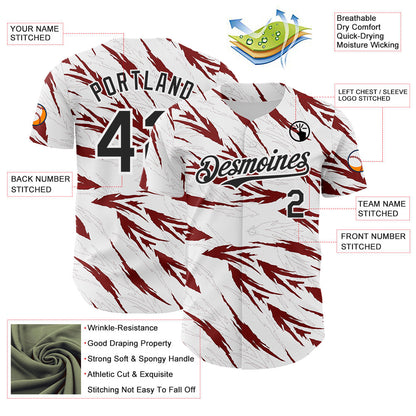 Custom White-Black Flame Feather Authentic Baseball Jersey