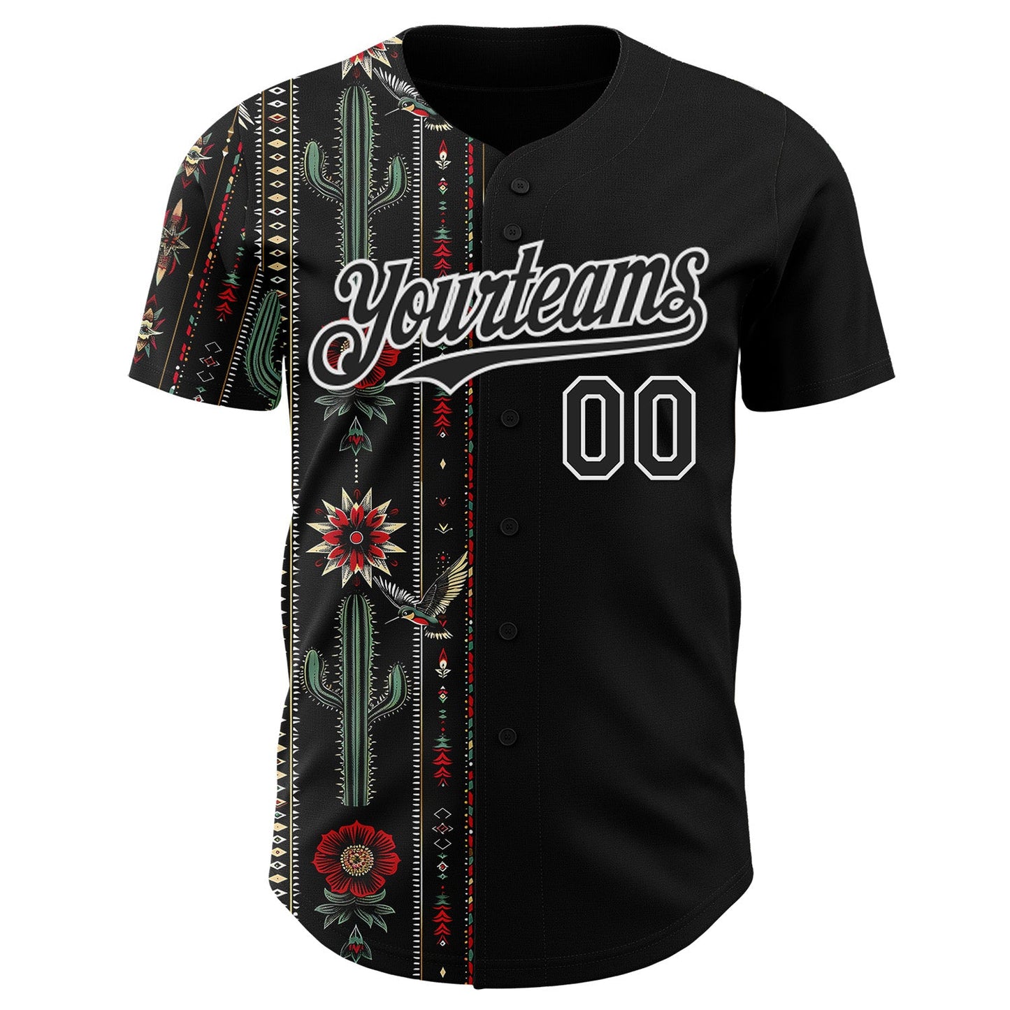 Custom Black-White Southwest Cactus Aztec Tribal Authentic Baseball Jersey