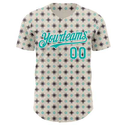 Custom White-Aqua Tribal Ethnic Authentic Baseball Jersey