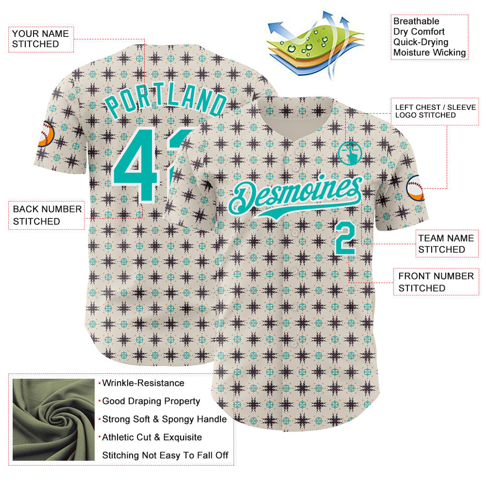 Custom White-Aqua Tribal Ethnic Authentic Baseball Jersey