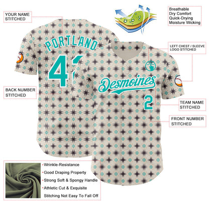 Custom White-Aqua Tribal Ethnic Authentic Baseball Jersey