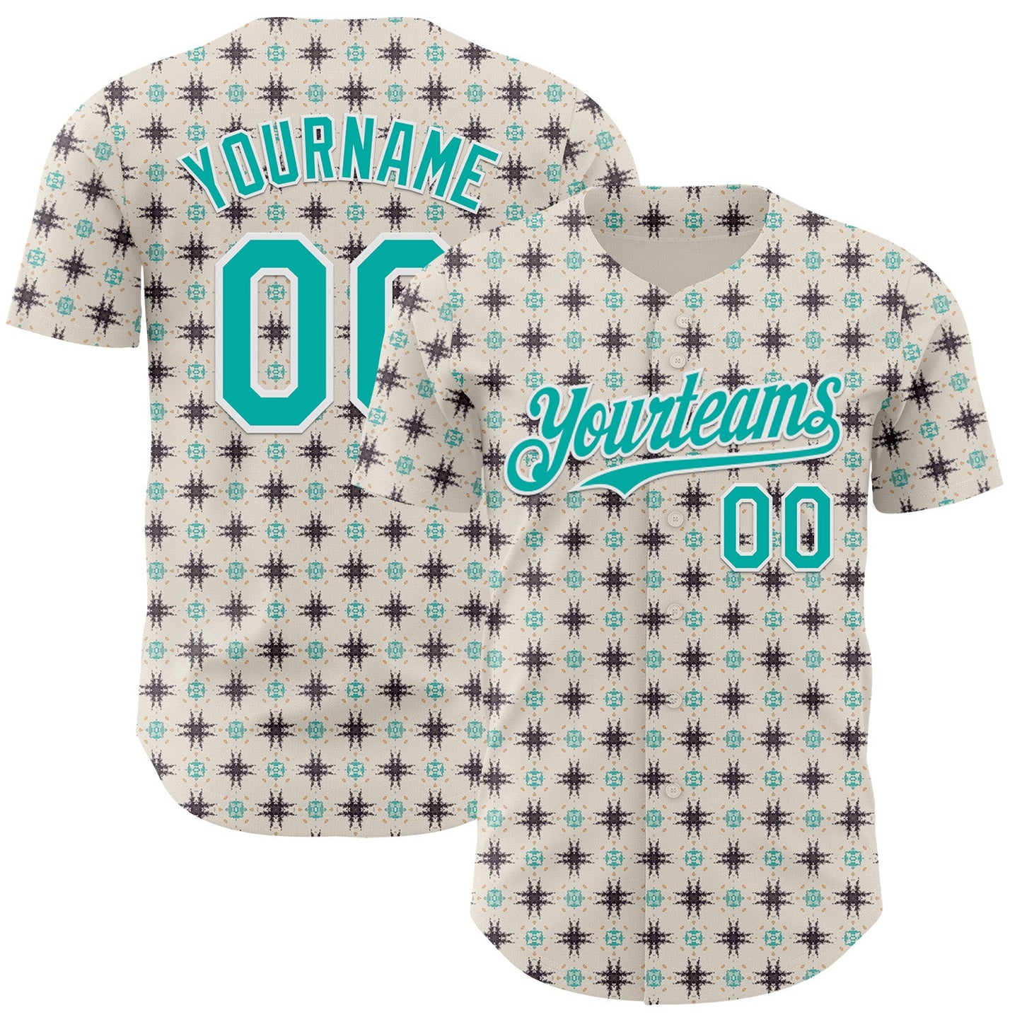 Custom White-Aqua Tribal Ethnic Authentic Baseball Jersey
