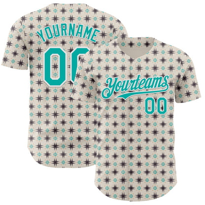 Custom White-Aqua Tribal Ethnic Authentic Baseball Jersey