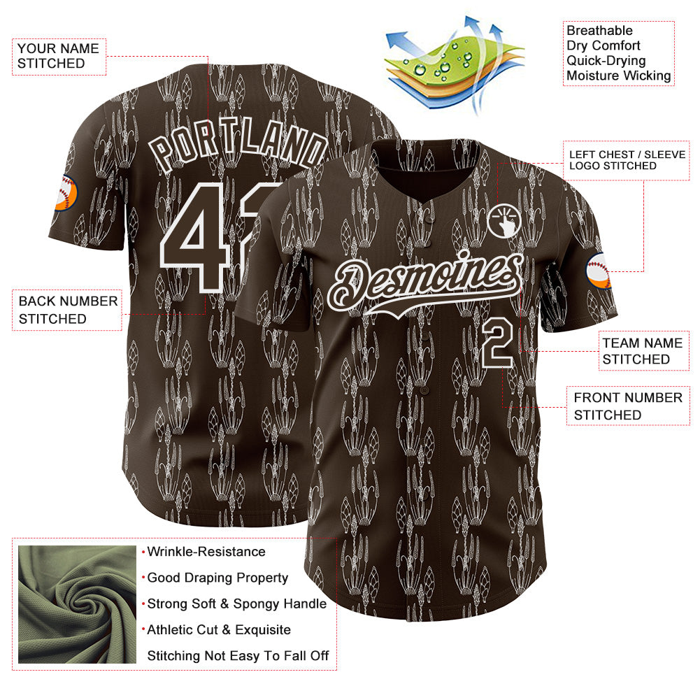 Custom Brown-White Botanical Leaves Authentic Baseball Jersey