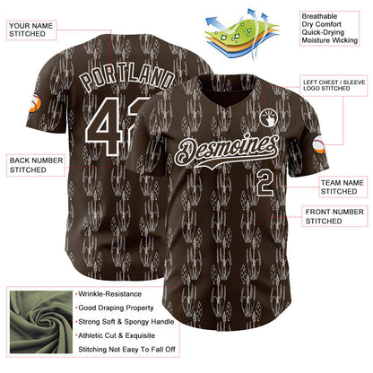 Custom Brown-White Botanical Leaves Authentic Baseball Jersey