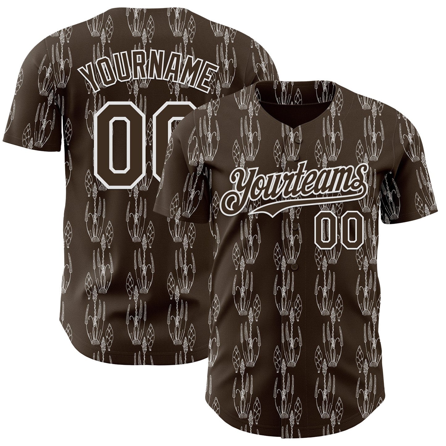 Custom Brown-White Botanical Leaves Authentic Baseball Jersey