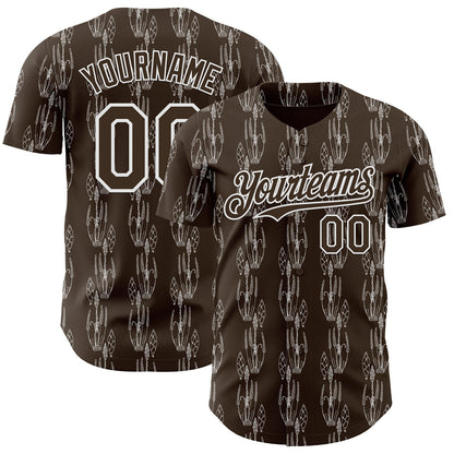 Custom Brown-White Botanical Leaves Authentic Baseball Jersey