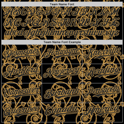 Custom Black-Old Gold Baroque Floral Scroll Authentic Baseball Jersey