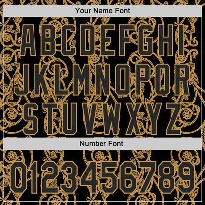Custom Black-Old Gold Baroque Floral Scroll Authentic Baseball Jersey