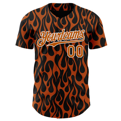 Custom Black Texas Orange-White Floral Authentic Baseball Jersey