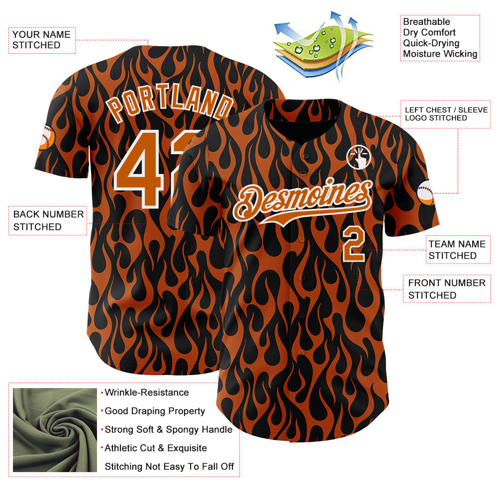 Custom Black Texas Orange-White Floral Authentic Baseball Jersey