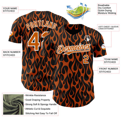 Custom Black Texas Orange-White Floral Authentic Baseball Jersey