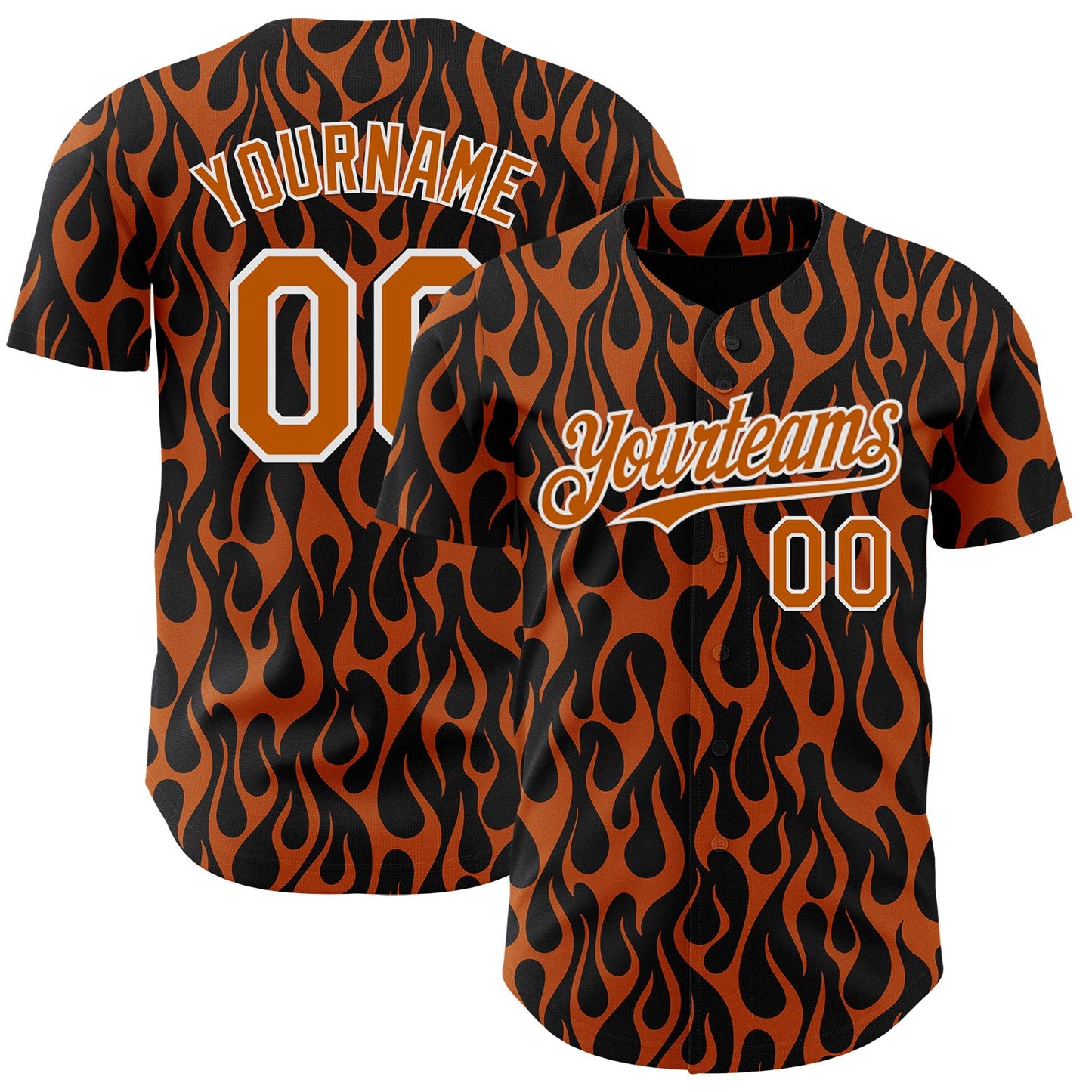 Custom Black Texas Orange-White Floral Authentic Baseball Jersey