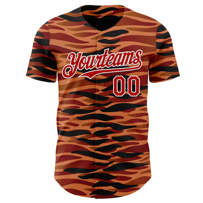 Custom Black Red-White Zebra Tiger Stripe Authentic Baseball Jersey