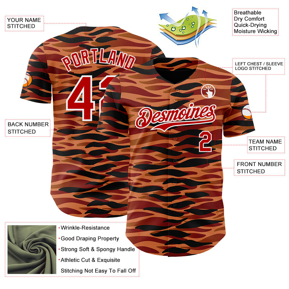 Custom Black Red-White Zebra Tiger Stripe Authentic Baseball Jersey
