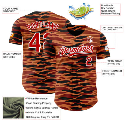 Custom Black Red-White Zebra Tiger Stripe Authentic Baseball Jersey