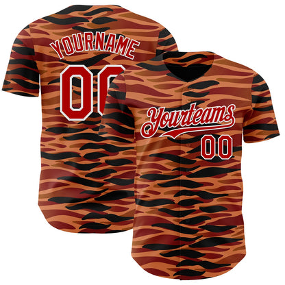 Custom Black Red-White Zebra Tiger Stripe Authentic Baseball Jersey