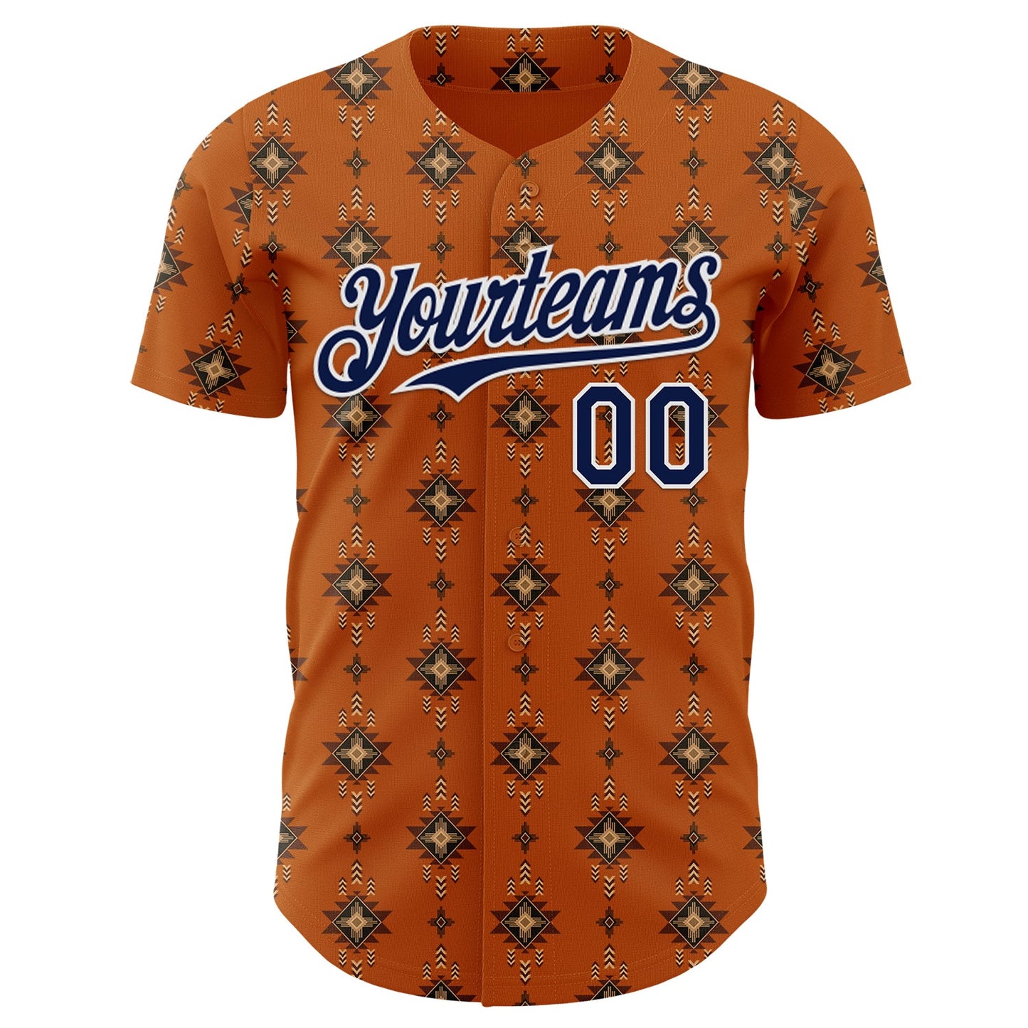 Custom Texas Orange Navy-White Tribal Ethnic Authentic Baseball Jersey