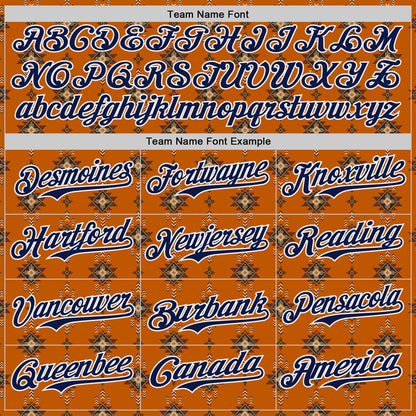 Custom Texas Orange Navy-White Tribal Ethnic Authentic Baseball Jersey