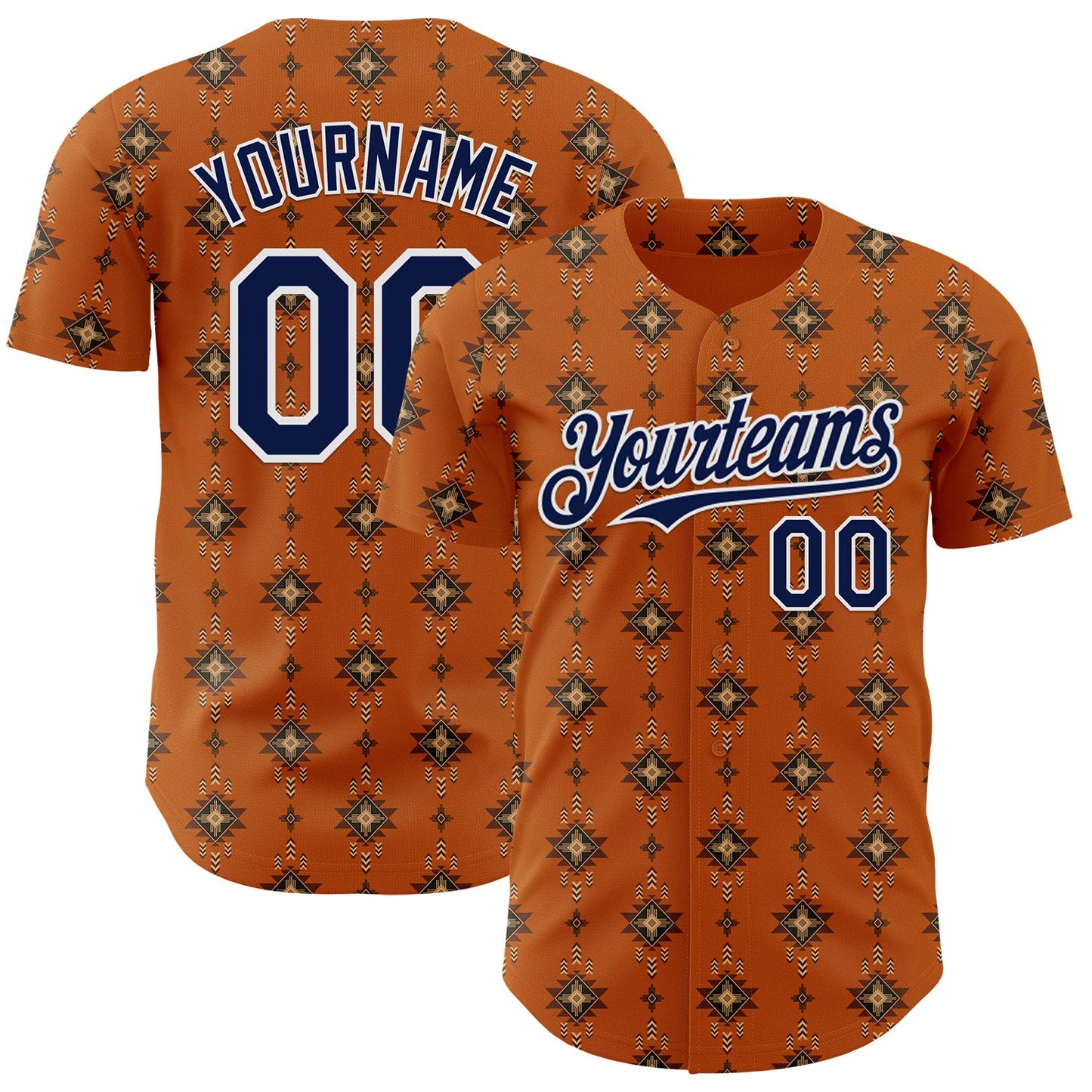Custom Texas Orange Navy-White Tribal Ethnic Authentic Baseball Jersey