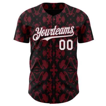 Custom Black White-Burgundy Abstract Authentic Baseball Jersey