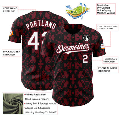 Custom Black White-Burgundy Abstract Authentic Baseball Jersey