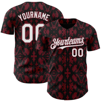 Custom Black White-Burgundy Abstract Authentic Baseball Jersey