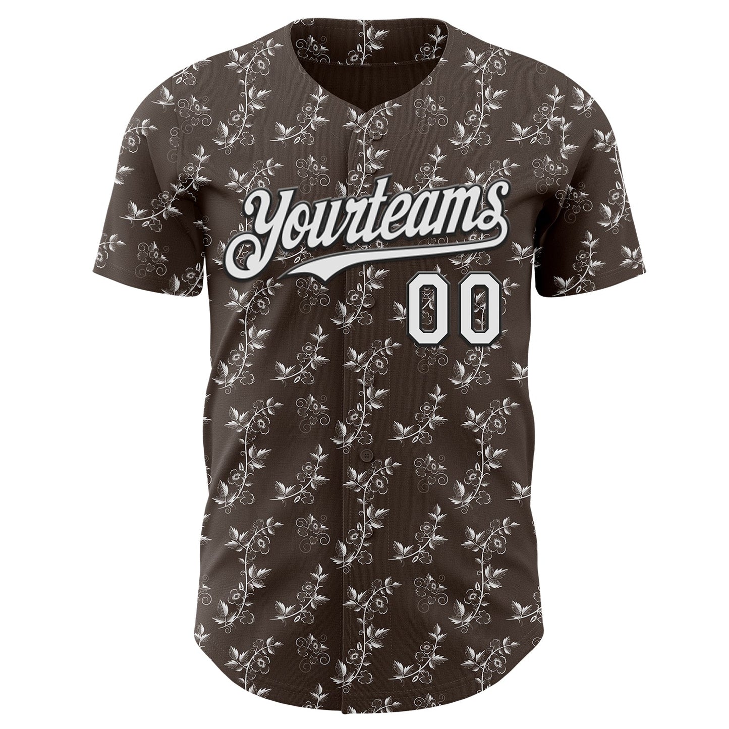 Custom Steel Gray White-Black Baroque Floral Scroll Authentic Baseball Jersey