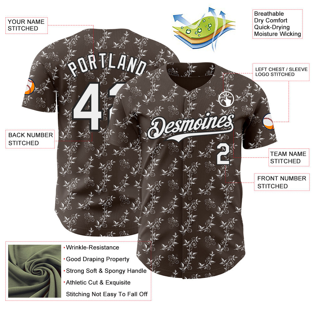 Custom Steel Gray White-Black Baroque Floral Scroll Authentic Baseball Jersey