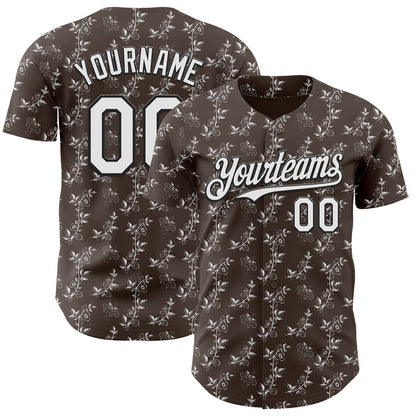 Custom Steel Gray White-Black Baroque Floral Scroll Authentic Baseball Jersey