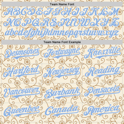 Custom Cream Light Blue-White Baroque Floral Scroll Authentic Baseball Jersey