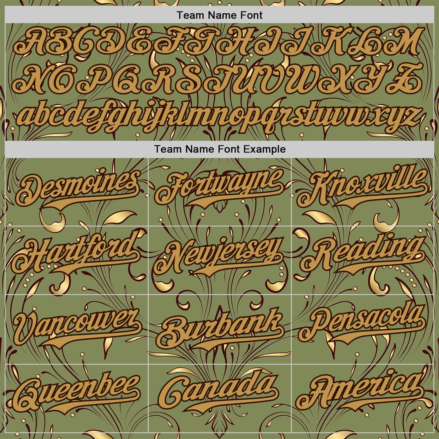 Custom Green Old Gold-Brown Baroque Floral Scroll Authentic Baseball Jersey