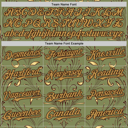 Custom Green Old Gold-Brown Baroque Floral Scroll Authentic Baseball Jersey