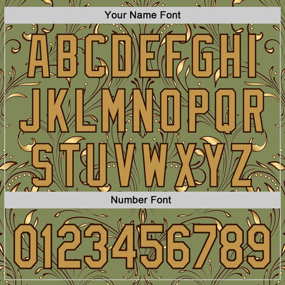 Custom Green Old Gold-Brown Baroque Floral Scroll Authentic Baseball Jersey