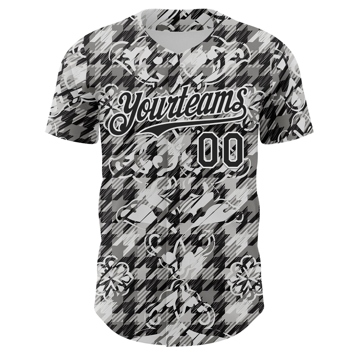 Custom White-Black Floral Authentic Baseball Jersey