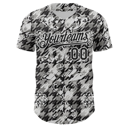 Custom White-Black Floral Authentic Baseball Jersey