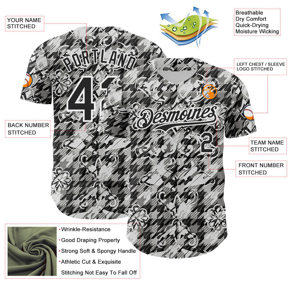Custom White-Black Floral Authentic Baseball Jersey