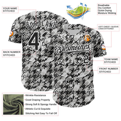 Custom White-Black Floral Authentic Baseball Jersey