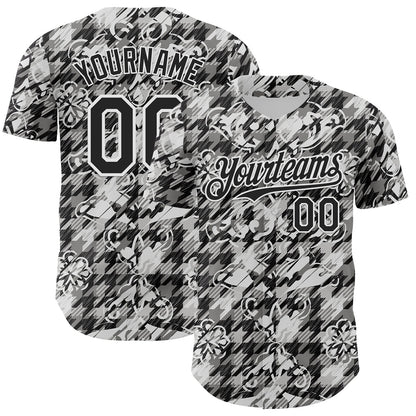 Custom White-Black Floral Authentic Baseball Jersey