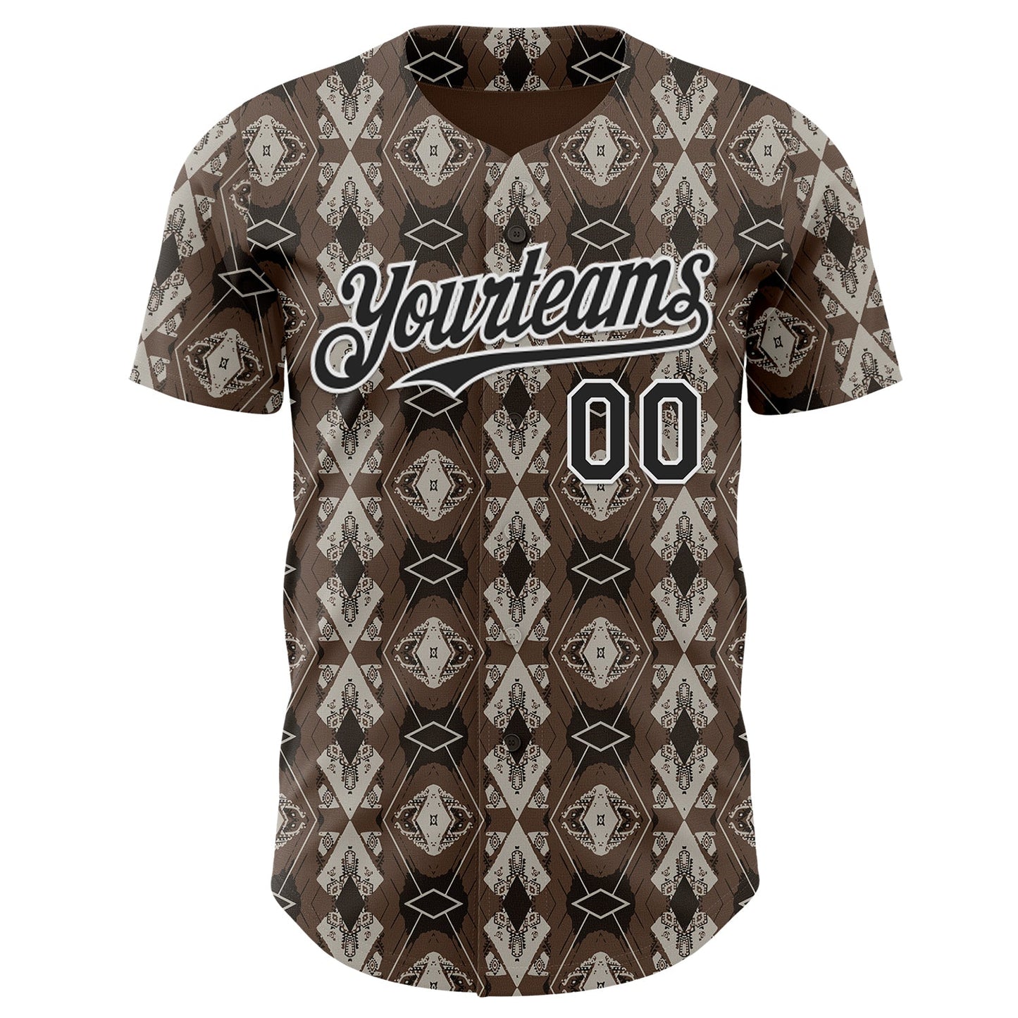 Custom Brown Black-White Geometric Ethnic Authentic Baseball Jersey