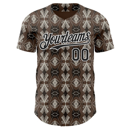 Custom Brown Black-White Geometric Ethnic Authentic Baseball Jersey