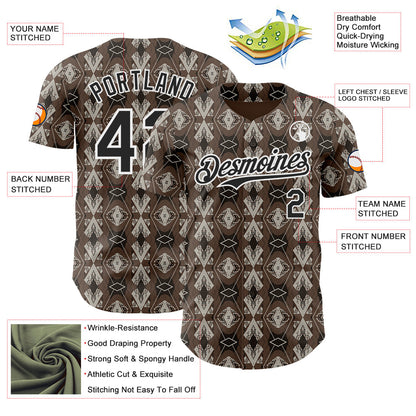 Custom Brown Black-White Geometric Ethnic Authentic Baseball Jersey