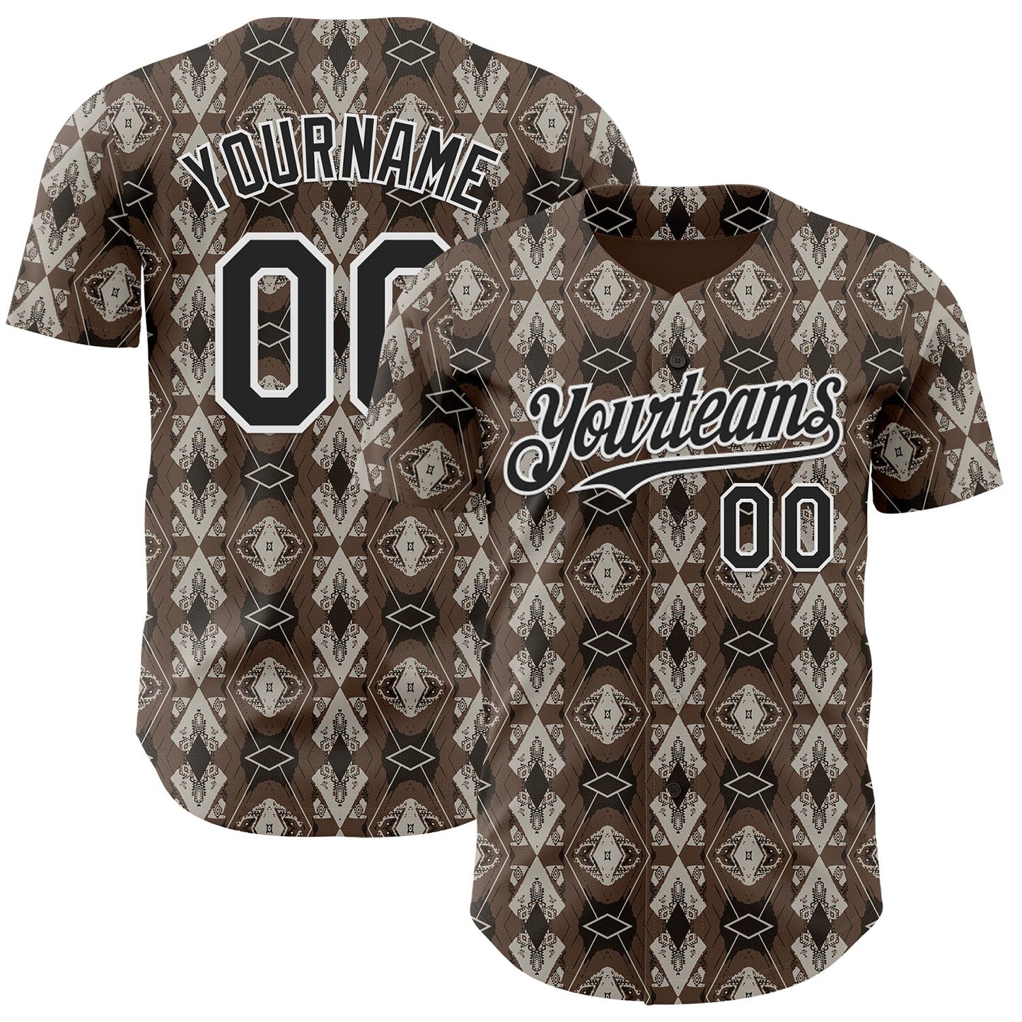 Custom Brown Black-White Geometric Ethnic Authentic Baseball Jersey