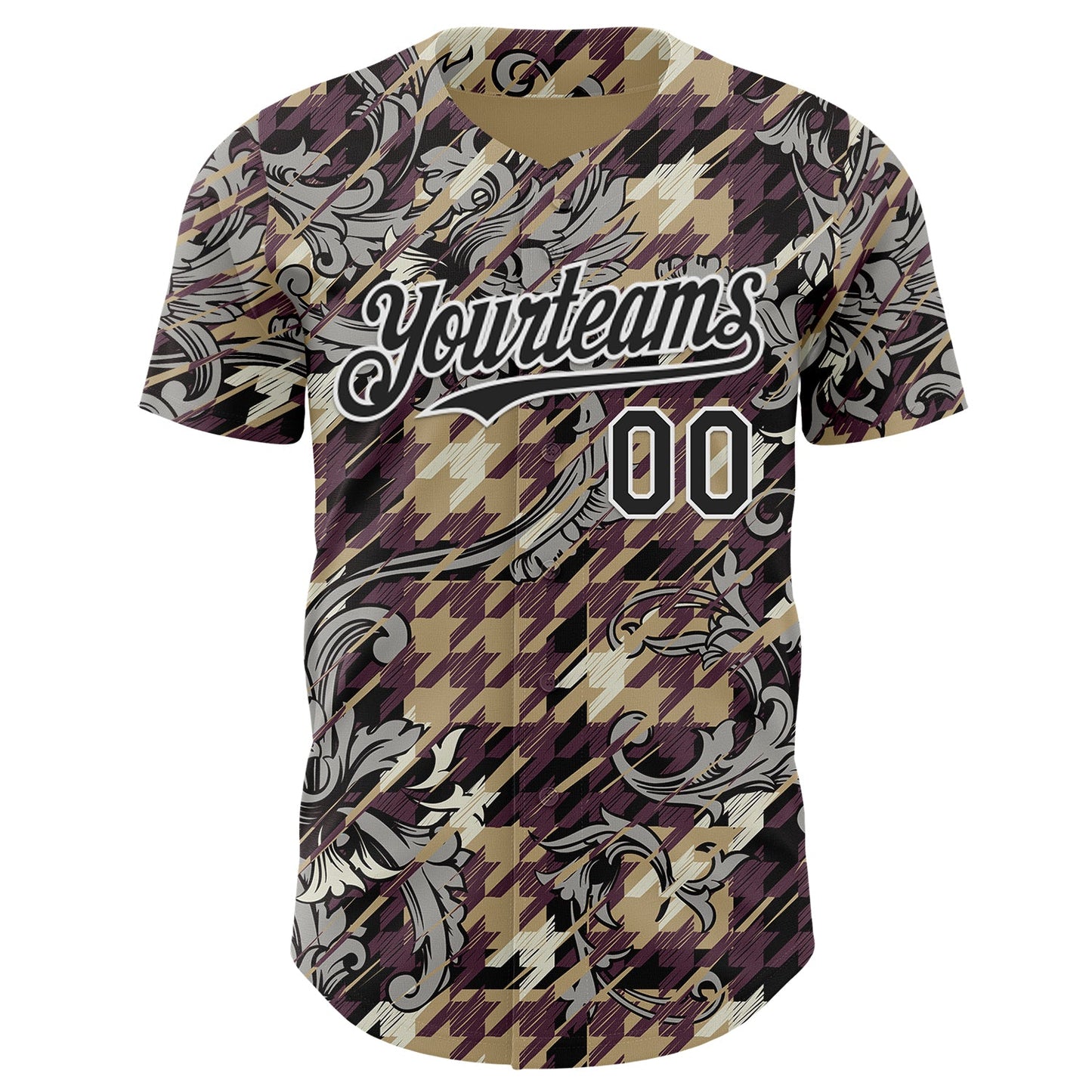 Custom Brown Black-White Baroque Floral Scroll Authentic Baseball Jersey