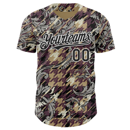 Custom Brown Black-White Baroque Floral Scroll Authentic Baseball Jersey