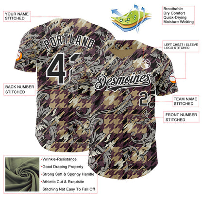 Custom Brown Black-White Baroque Floral Scroll Authentic Baseball Jersey